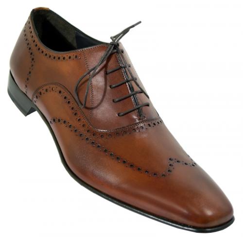 Mezlan "Fuller" Tan Genuine Antique Italian Calfskin Wingtip Oxford Shoes 15120