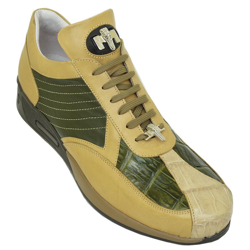 Mauri M733 Beige Olive Green Alligator Sneakers | Upscale Menswear
