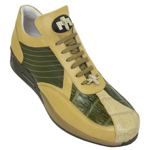 Mauri "M733" Beige / Olive Green Genuine Alligator Sneakers