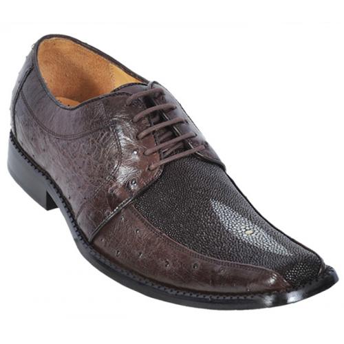 Los Altos Brown Genuine Stingray Single Stone / Ostrich Lace Style Shoes ZV057607