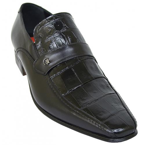 Mauri "M754" Black Genuine Crocodile / Calf Loafers Shoes