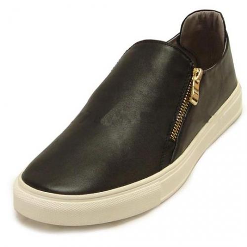 Encore By Fiesso Black Casual Genuine Leather Sneakers With Zipper On Side FI4016-L