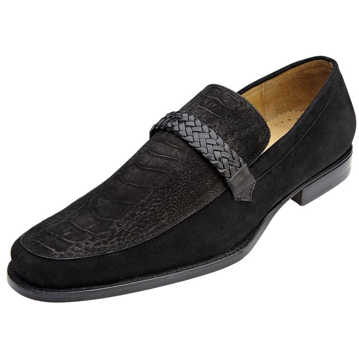 Belvedere Pisa Black Genuine Ostrich Skin / Suede Loafer Shoes With ...