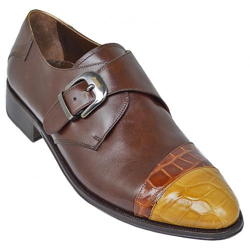 Mauri "732" Brown/Cognac/Honey Genuine Alligator Loafer Shoes With Monk Straps