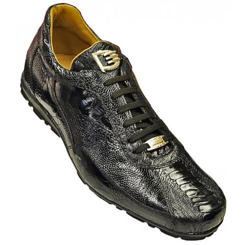 David Eden "M3194" Black Genuine All-Over Ostrich Casual Sneakers