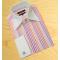 Axxess Tan / Brown / White Stripes With Cranberry Double Handpick Stitching 100% Cotton Dress Shirt 06-16