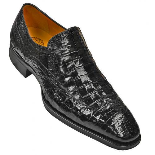 Mezlan "3605-F" Black All-Over Genuine Crocodile Wingtip Loafer Shoes