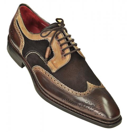 Mezlan "Barbate" Brown/Taupe Hand Faded Genuine Leather Wing Tip Shoes.