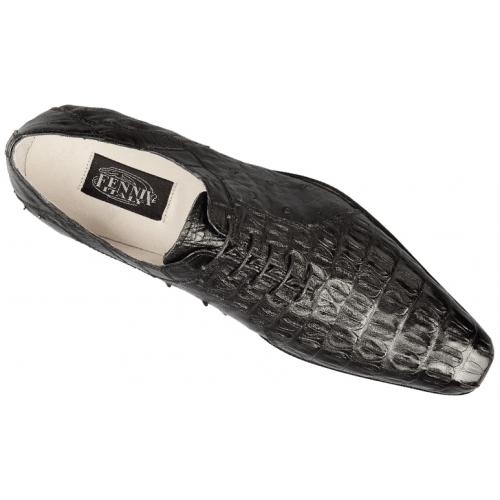 Fennix Black Genuine Hornback Crocodile / Ostrich Shoes 3369.