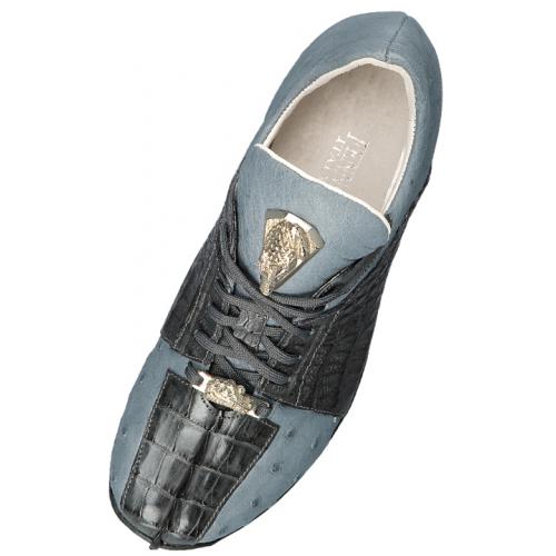 Fennix Medium Grey Genuine Hornback Crocodile / Ostrich Sneakers 3437