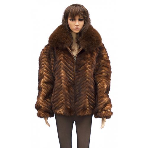 Winter Fur Ladies Whisky Genuine Sheared Mink Fur Jacket With Fox Collar W39S05WK