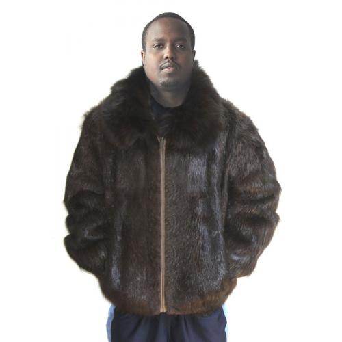 Winter Fur Natural Brown Genuine Beaver Fur Jacket With Fox Collar M31R01BR