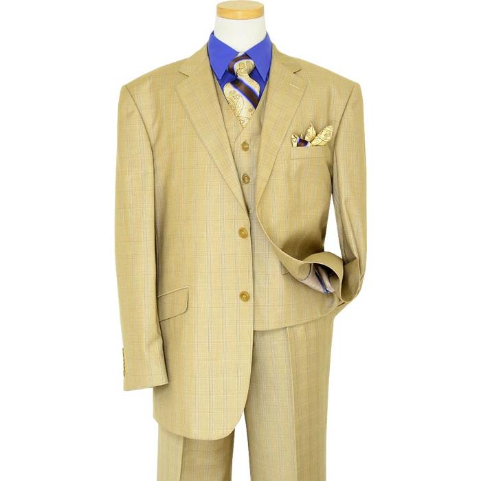 Tzarelli Tan With Royal Blue / Taupe Windowpanes Super 150'S Wool ...