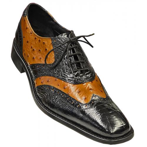 Stacy Adams "Armento" All-Over Black / Gold Ostrich Print Shoes 24777