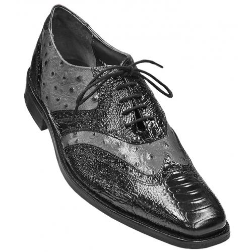 Stacy Adams "Armento" All-Over  Black / Grey Ostrich Print Shoes 24777