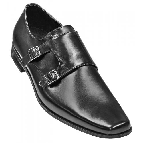Stacy Adams "Broderick" Black Leather Loafer Shoes With Double Monkstrap