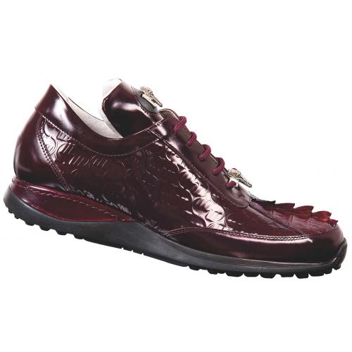 Mauri "Blunt" 8658 Ruby Red Genuine Hornback Crocodile / Brushed Off Calf Leather Sneakers