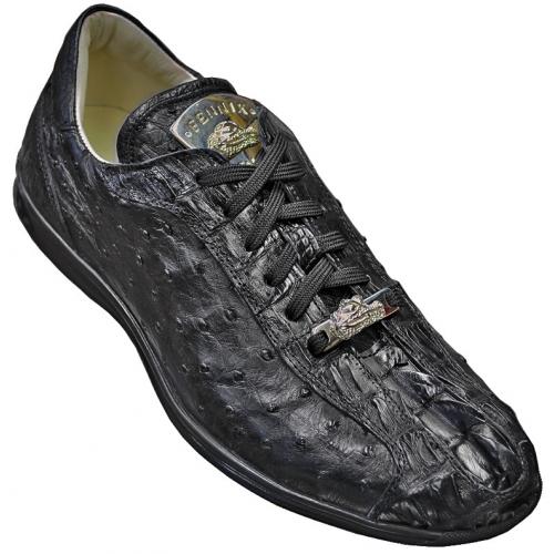 Fennix "3333" Black Genuine Crocodile Tail / Ostrich Casual Sneakers