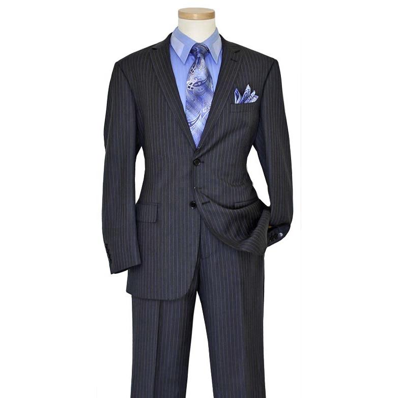 Wool and Silk Blend suit Berltoini  Gray pinstripe Modern fit  peak lapel 