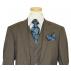 Bertolini Olive Green / Turquoise Windowpane Wool & Silk Blend Vested Suit 78009