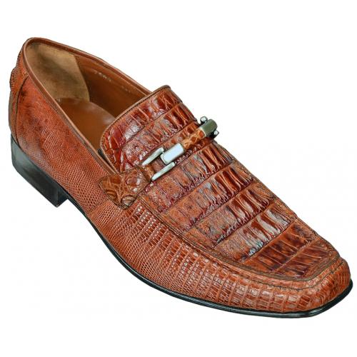 Los Altos Cognac Genuine Hornback Crocodile / Lizard Loafer Shoes ZV103703