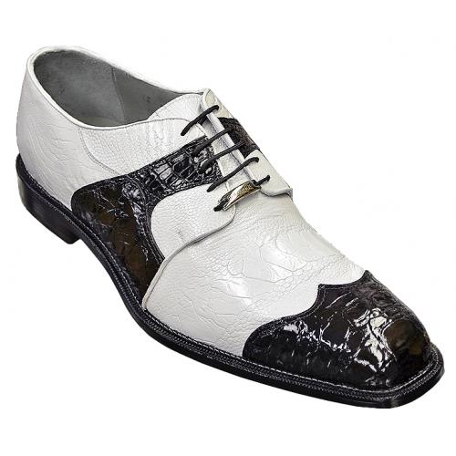Belvedere "Moscato" White / Black Genuine Crocodile/Ostrich Wing-Tip Shoes