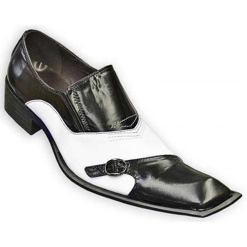 Zota Black / White Diagonal Toe Loafer Shoes With Side Buckle G901-4