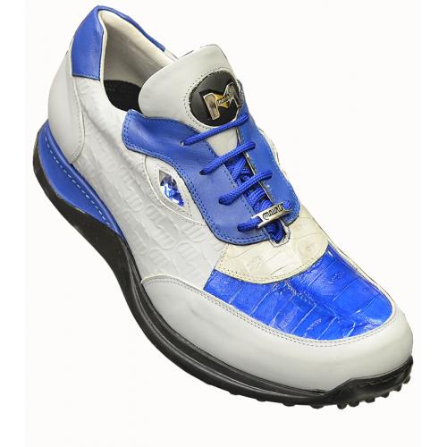 Mauri "8634/1" Royal Blue / Silver Grey Genuine Alligator / Mauri Emboss Nappa Leather Sneakers With Eyes