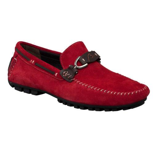 Bacco Bucci "Flavio" Red / Brown Genuine Suede Leather Loafer Shoes 7435-46.