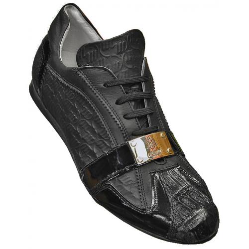 Mauri 8840 Black Alligator / Patent Leather / Mauri Embossed Leather Sneakers With Silver Mauri Engraved Plate