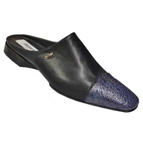 Mauri "2862/2" Blue Genuine Frog / Perforated Kidskin Half Shoes