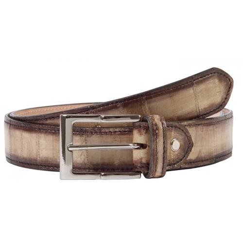 Mauri "IC001" Brown / Beige Genuine Eel Crust Hand Painted Belt