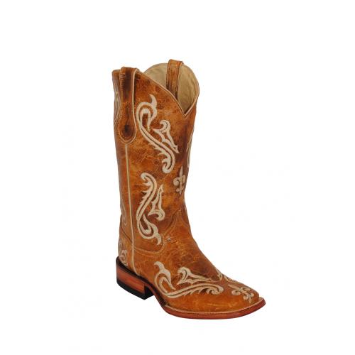 Ferrini Ladies 81093-15 Brown "Fleur-De-Lis" Genuine Cowhide Boots Antique Saddle