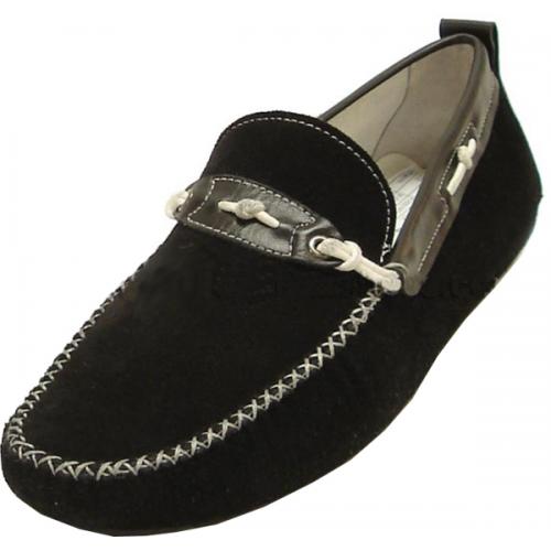 Encore By Fiesso Black Genuine Suede Leather Loafer Shoes FI3073