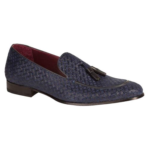 Mezlan "Carol" 6209 Blue Textured Embossed Genuine Suede With Calf Trim Loafer Shoes.