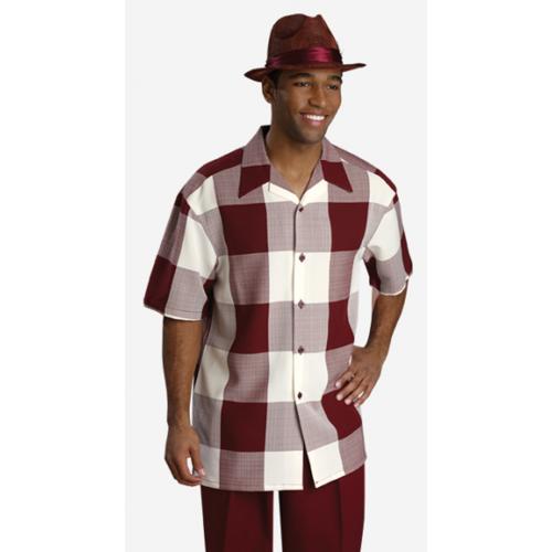 Montique Burgundy / Cream Checkerboard  2 Piece Outfit  541