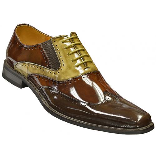 Giorgio Venturi Dark Brown / Chocolate / Beige Genuine Patent Leather Wingtip Shoes 6296