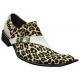 Zota White Leopard Hair / Genuine Leather Loafer Shoes Diagonal Toe With Monk Strap G838-103