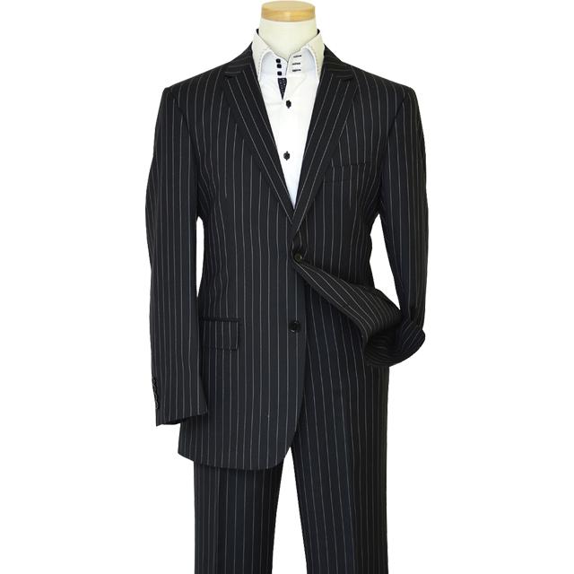 Bertolini Black With White Pinstripes Wool & Silk Blend Super 140'S ...