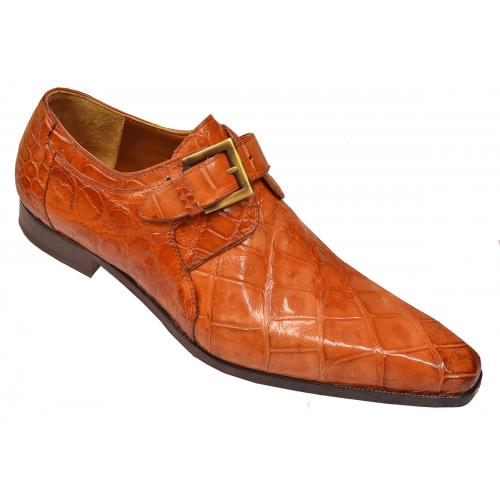 Mauri "Saga" 1032 Cognac All-Over Genuine Alligator Monk Strap Shoes