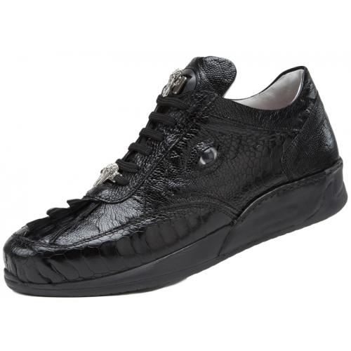 Mauri "Arena" M759 Black Genuine Hornback Crocodile Tail / Ostrich Leg Sneakers