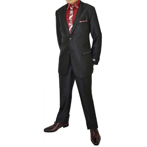 Tazio Textured Black With Satin Black Trimming Modern Fit Suit M141S-1