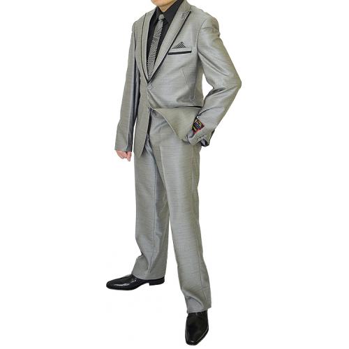 Giorgio Fiorelli Metallic Silver With Black Trimming Woven Slim Fit Suit 78907