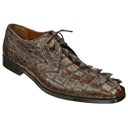 Upscale Menswear Custom Collection Brown All Over Genuine Hornback Crocodile Tail Shoes  1ZV080107 (T)
