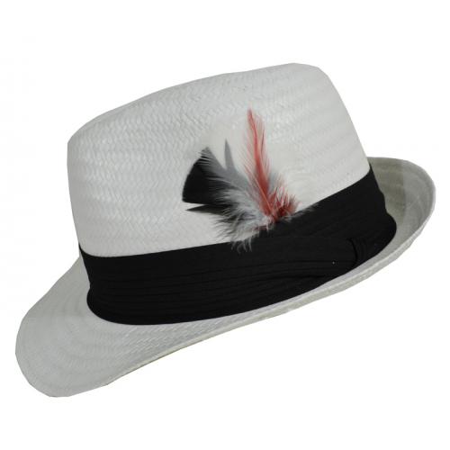 Winner White / Black Straw Fedora Dress Hat