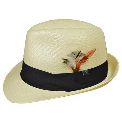 Winner Cream / Black  Straw Fedora Dress Hat