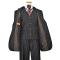 Luciano Carreli Collection Black With White Chalk / Burgundy Pinstripes With Black Hand-Pick Stitching Super 150'S Vested Suit 6291-1142