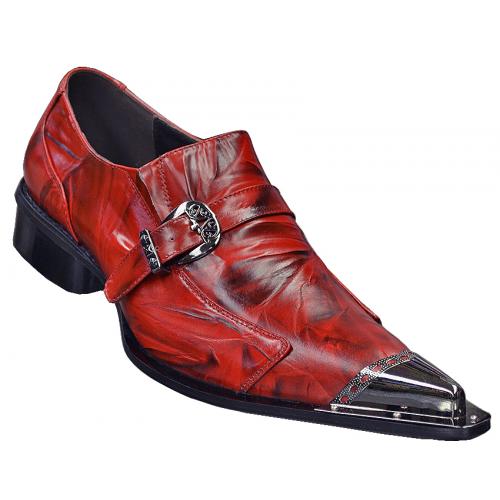 Fiesso Red Genuine Leather Loafer Shoes With Metal Tip FI6053