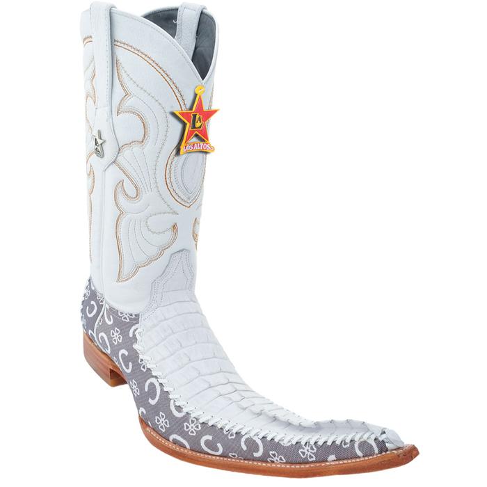 Los Altos White Genuine Crocodile 9X Pointed Toe Cowboy Boots 97T0128