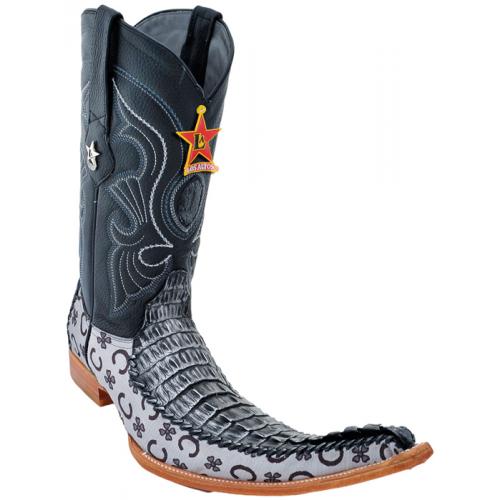 Los Altos Black Silver Genuine Crocodile 9X Pointed Toe Cowboy Boots 97T0191